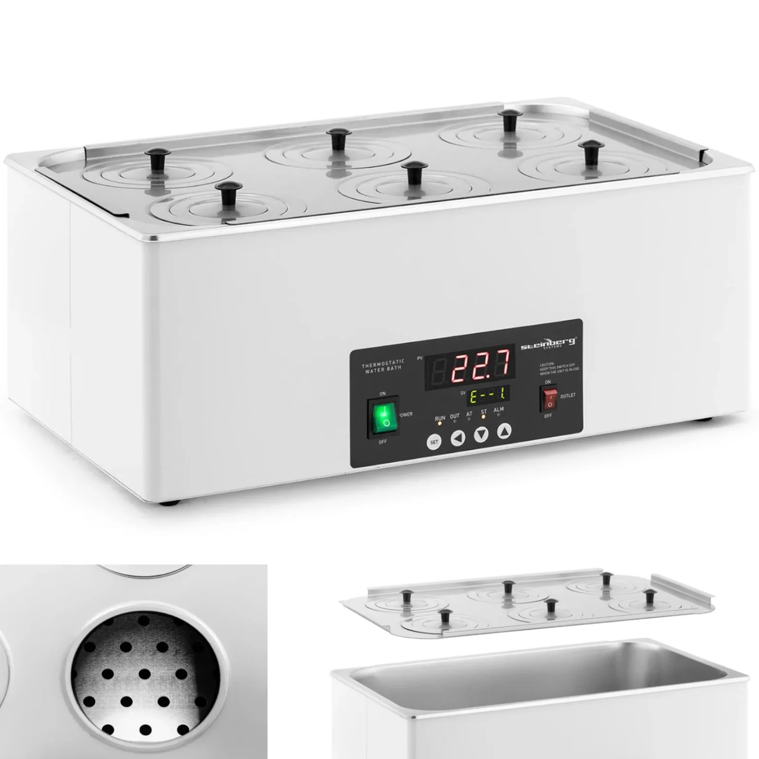 6 helyes laboratóriumi vízfürdő 5–100 °C 22,5 l