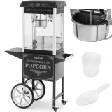 Professzionális popcornkészítő kocsival, RETRO világítással, 88 l, 1600 W, fekete