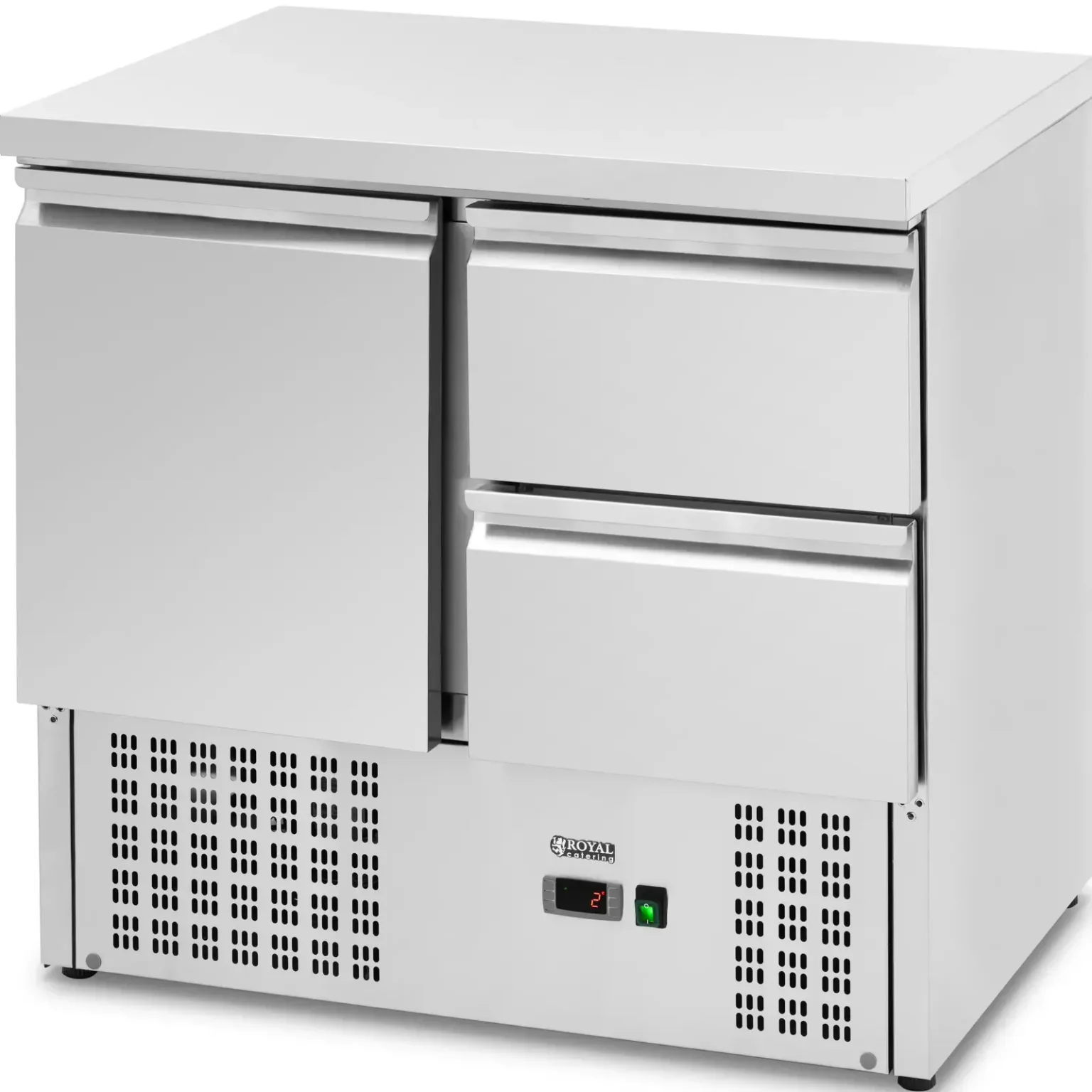 Masă frigorifică cu blat de lucru, 1 compartiment, 2 sertare, 2–10 °C, 230 L, 235 W Masă frigorifică cu blat de lucru, 1 compartiment, 2 sertare, 2–10 °C, 230 L, 235 W