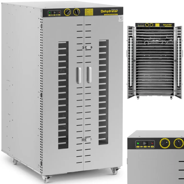 Ipari élelmiszer-, gyógynövény- és gyümölcsszárító, 24 tálca, 40–90 °C, 5850 W