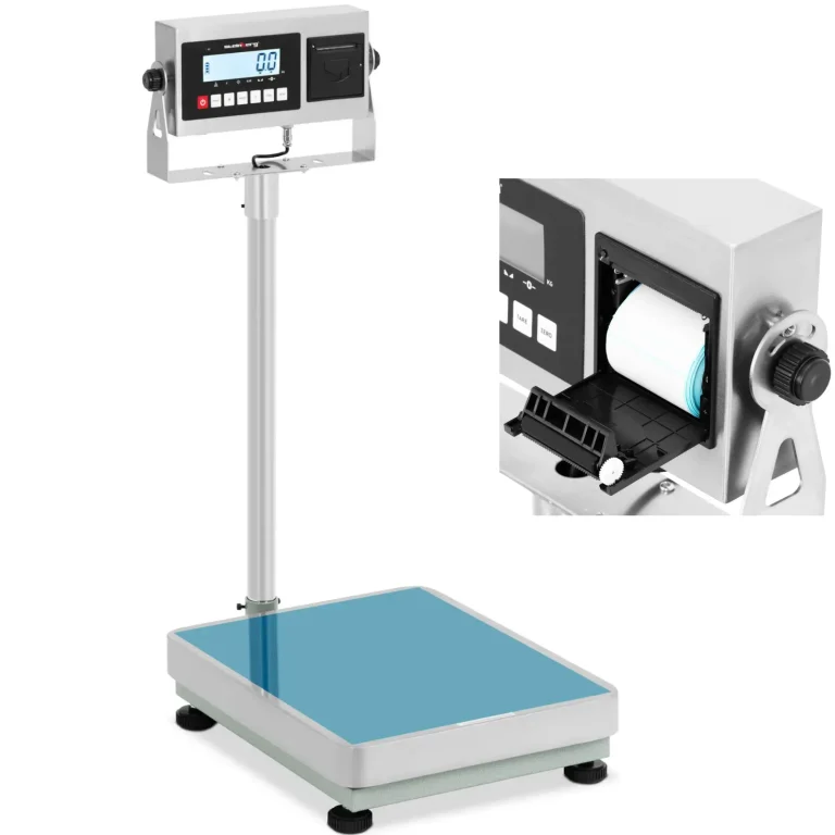 LCD címkenyomtatóval ellátott platformmérleg, 50 x 40 cm, 300 kg / 10 g