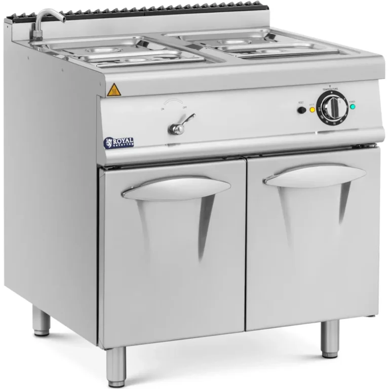 Elektromos vízfürdő szekrénnyel és csapokkal, 2x GN 1/2, 2x GN 1/3, 6000 W