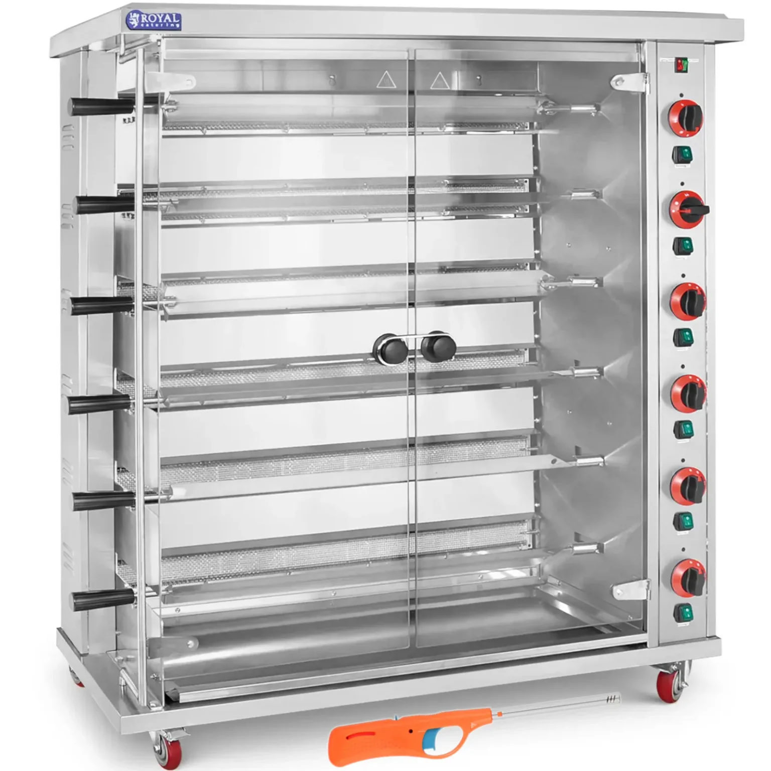 Gázos forgóspit akár 30 csirkéhez, 6 nyárssal, propán-bután, 30 kW