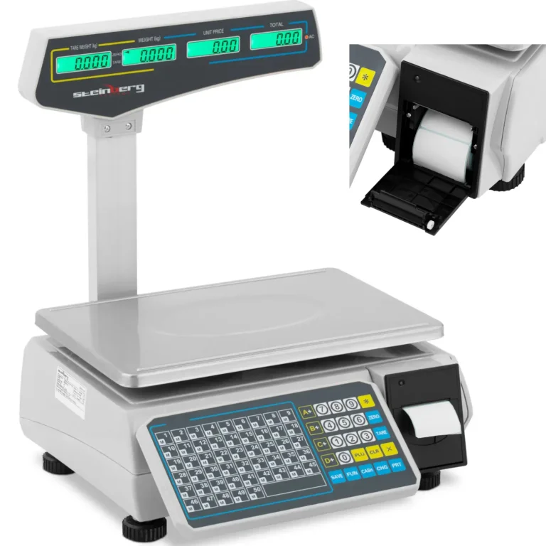 Kereskedelmi mérleg LCD címkenyomtatóval, 30 kg / 15 g