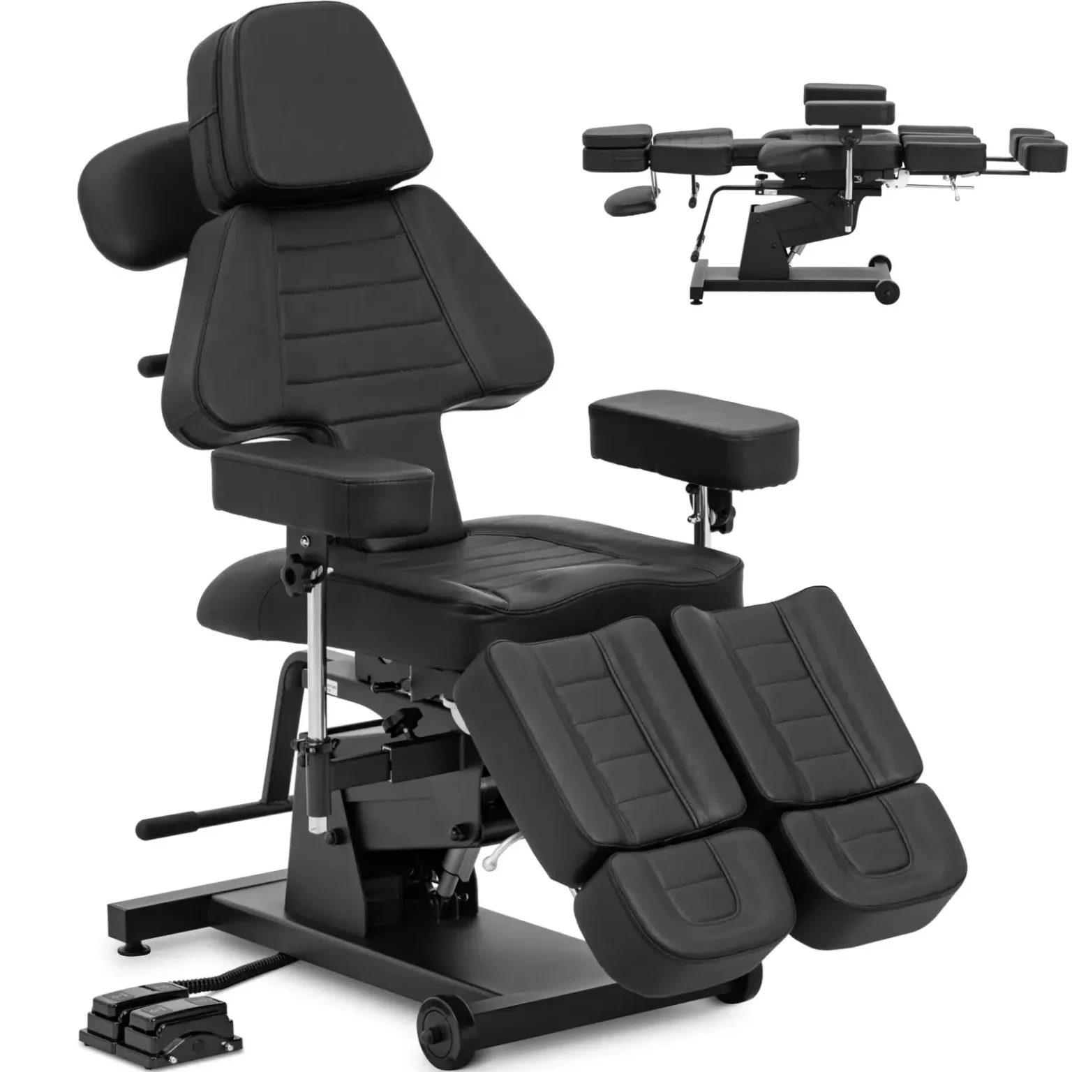 Scaun de tatuaj reglabil cu pedală, până la 300 kg - negru Scaun de tatuaj reglabil cu pedală, până la 300 kg - negru