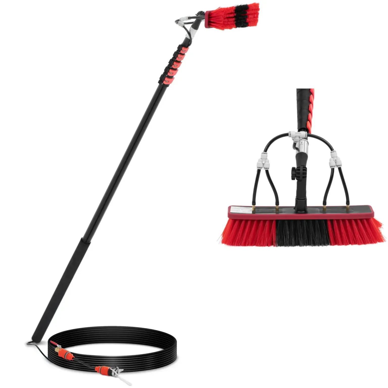 Teleszkópos ablakmosó kefe vízcsatlakozóval, 35 cm széles, 185–900 cm Teleszkópos ablakmosó kefe vízcsatlakozóval, 35 cm széles, 185–900 cm