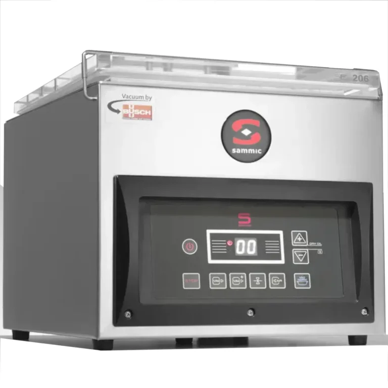 Kamrás vákuumos élelmiszer-csomagoló gép, szélesség 280 mm, 8 m³/h, 370 W