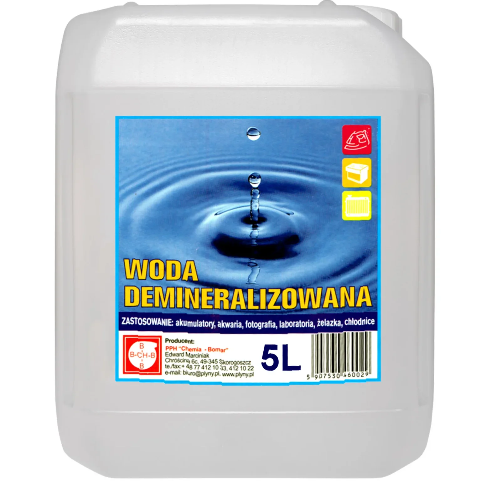 5 l desztillált, ásványianyag-mentes víz