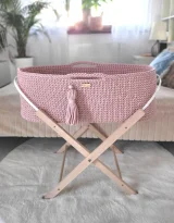 Moses basket BOHO Handmade cotton with mattress - pastel pink 3