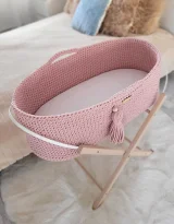 Moses basket BOHO Handmade cotton with mattress - pastel pink 4
