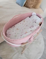 Moses basket BOHO Handmade cotton with mattress - pastel pink 5