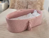 Moses basket BOHO Handmade cotton with mattress - pastel pink 6