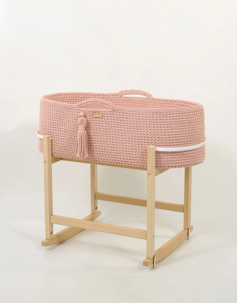 Moses basket BOHO Handmade with cradle - pastel pink