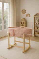 Moses basket BOHO Handmade with cradle - pastel pink 6