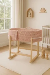 Moses basket BOHO Handmade with cradle - pastel pink 7