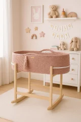 Moses basket BOHO Handmade with cradle - pastel pink 8