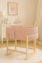 Moses basket BOHO Handmade with cradle - pastel pink 3