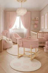 Moses basket BOHO Handmade with cradle - pastel pink 4