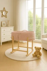 Moses basket BOHO Handmade with cradle - pastel pink 5