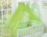 Large mosquito net for baby's bed made of chiffon with hanging hearts and a bow - green