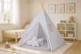 Teepee tent for kids +play mat + decorative feathers - grey rosette 2